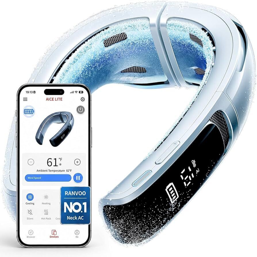 スマホアプリと連動するディスプレイと強力冷却パネルを搭載した首掛けエアコン RANVOO AICE LITE Max