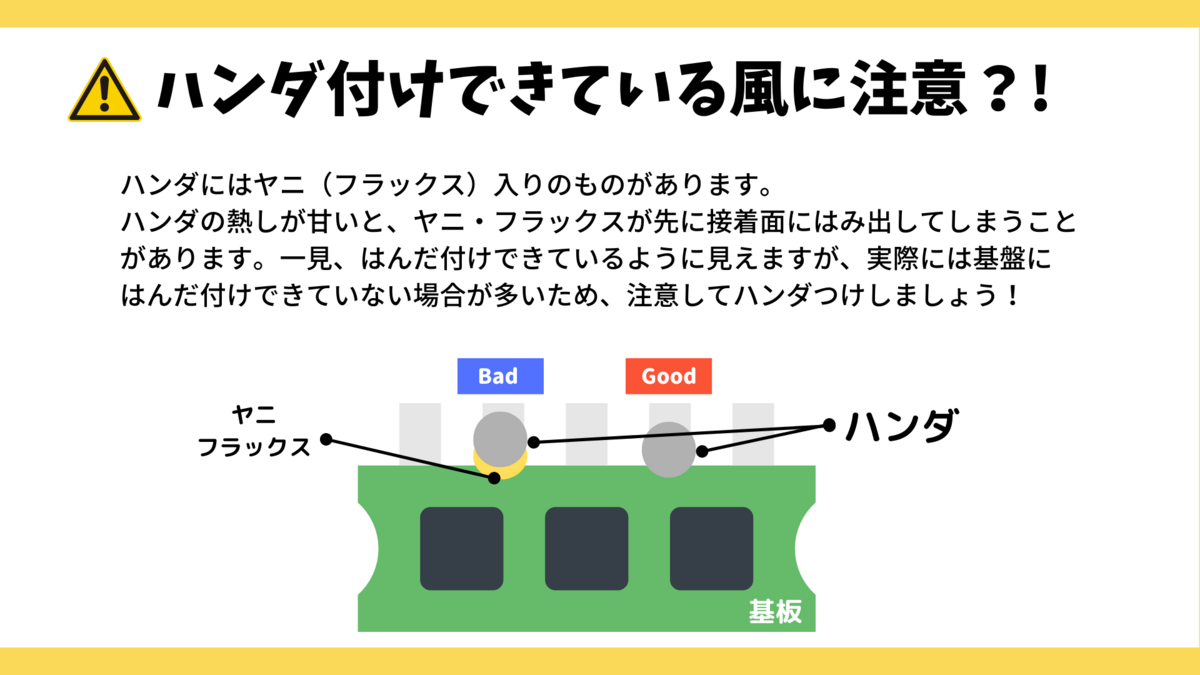 はんだ付けできている風に注意