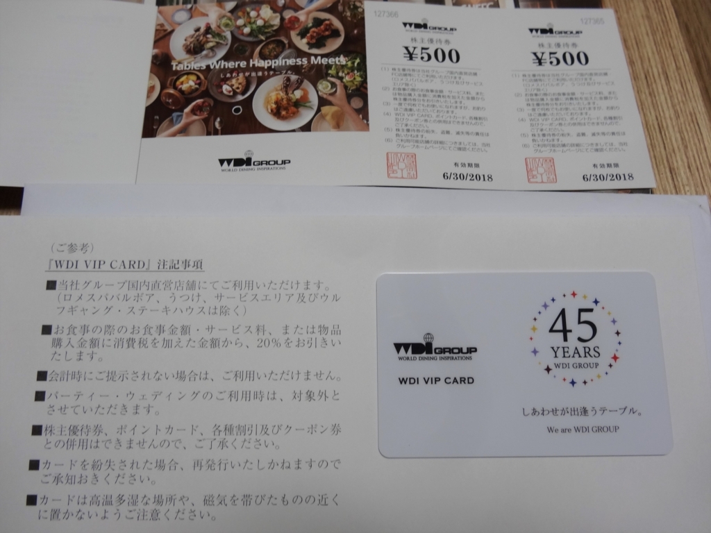WDI 株主優待 20000円券+20%割引VIPカード 赤