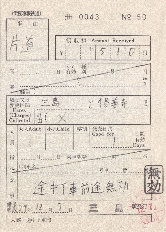 伊豆箱根鉄道 出札補充券 - きっぷ なんでも屋さん NEXT