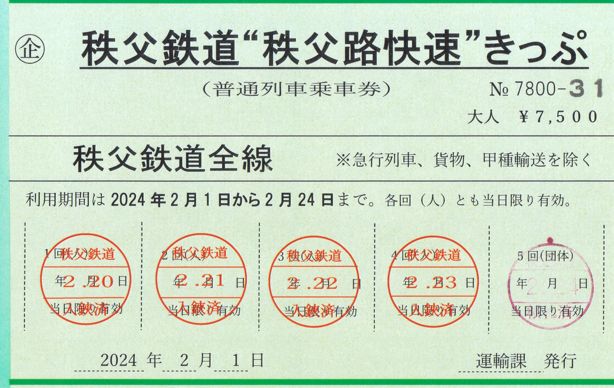 秩鉄の切符 秩父鉄道】◇秩父鉄道6000系急行車両導入記念乗車券