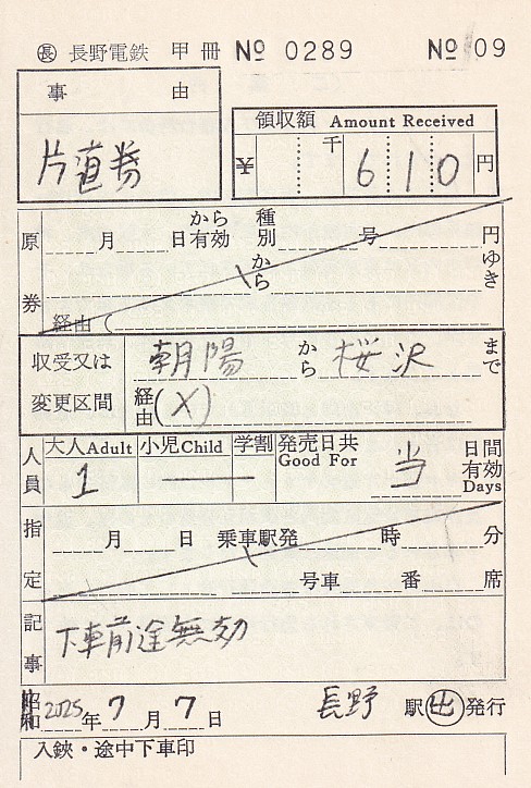 長野電鉄 出札補充券 4 - きっぷ なんでも屋さん NEXT