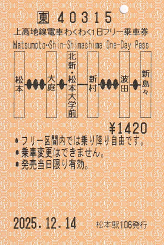 アルピコ交通 「上高地線電車わくわく1日フリー乗車券」 4 - きっぷ