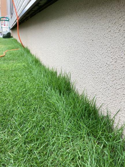 芝刈り機、際は刈れない