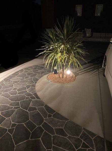 夜に玄関から見たアプローチ