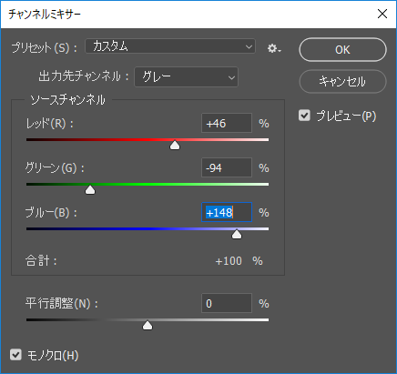 チャンネルミキサーのセッティング