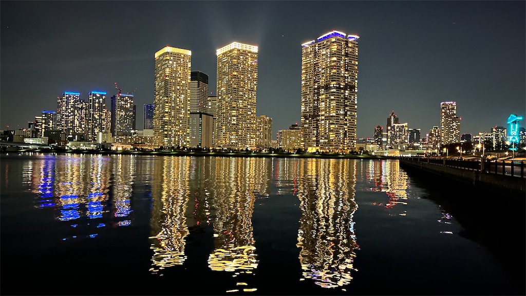 豊洲公園から見た浜松町方面の夜景。