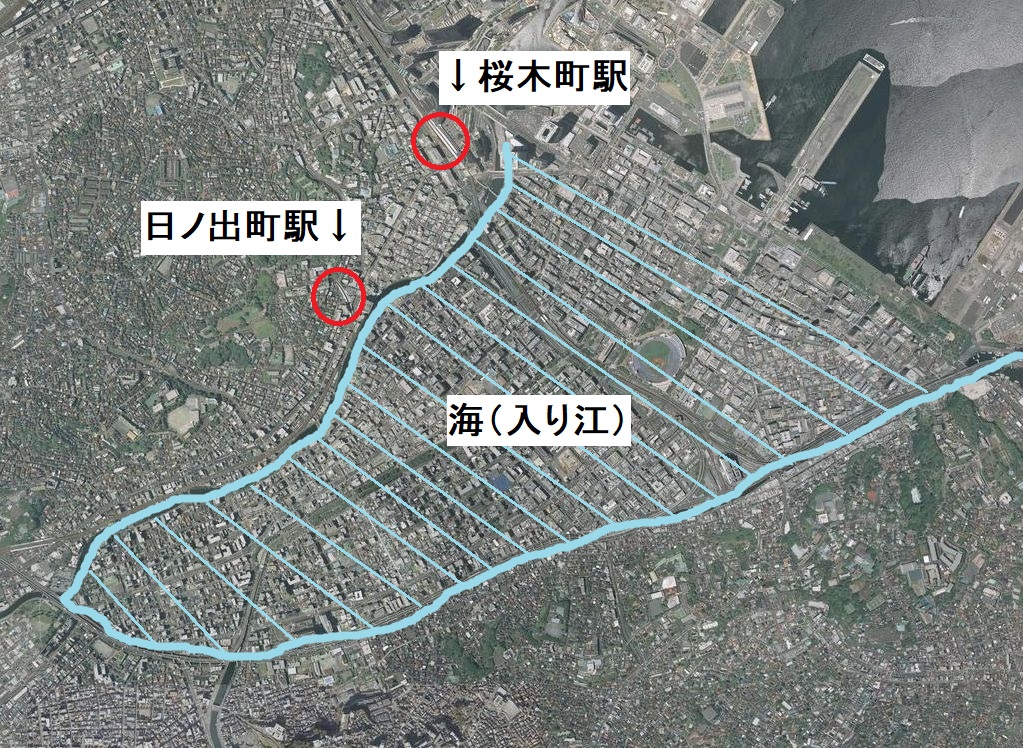 日ノ出町駅付近の昔の地形