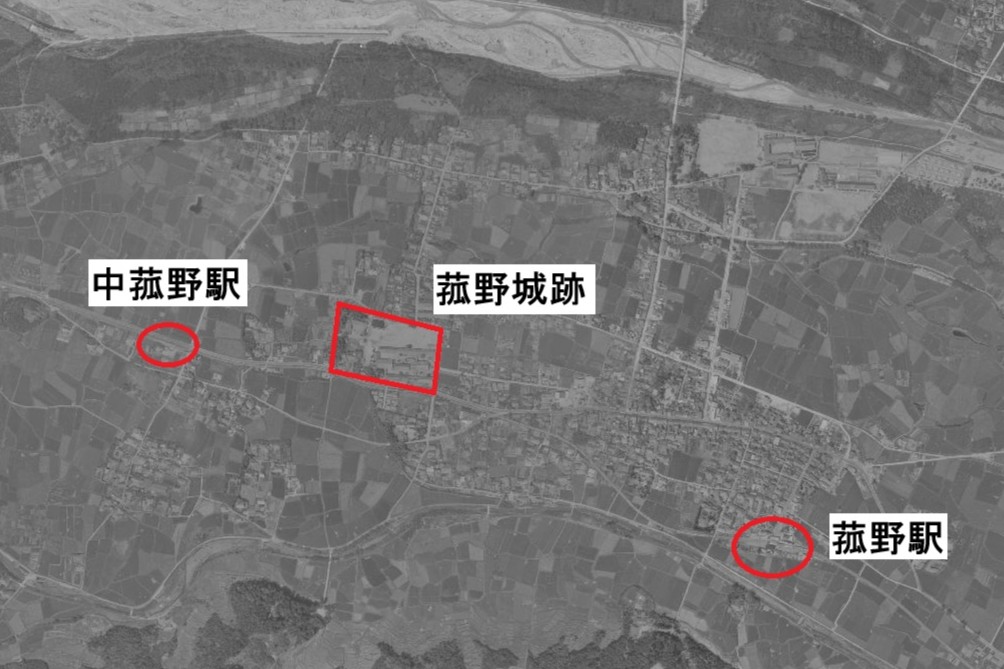 中菰野駅と菰野城の位置関係図