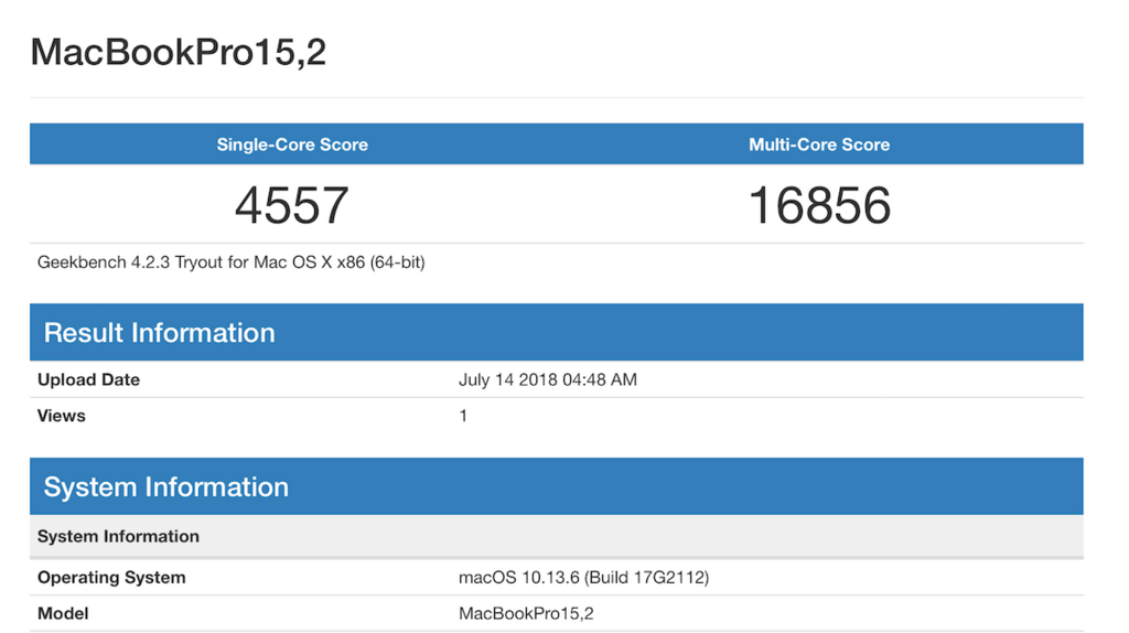 MacBook Pro 2018 13インチのベンチマーク