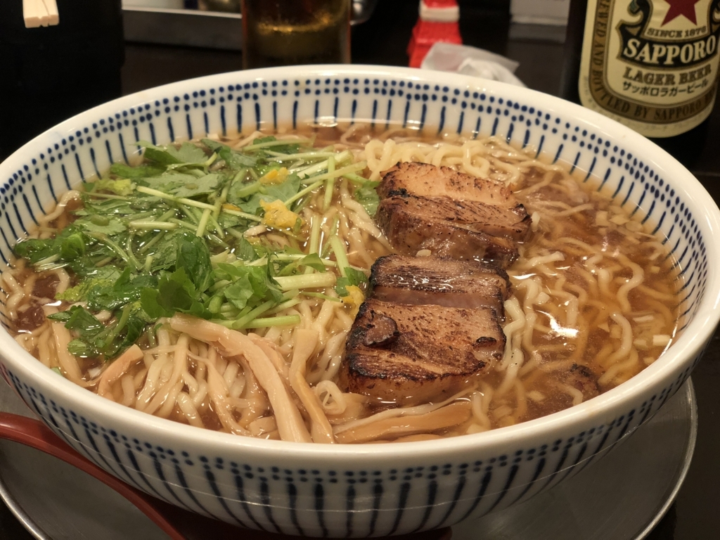 東京らあめんタワー、醤油らあめん縮れ麺大盛り