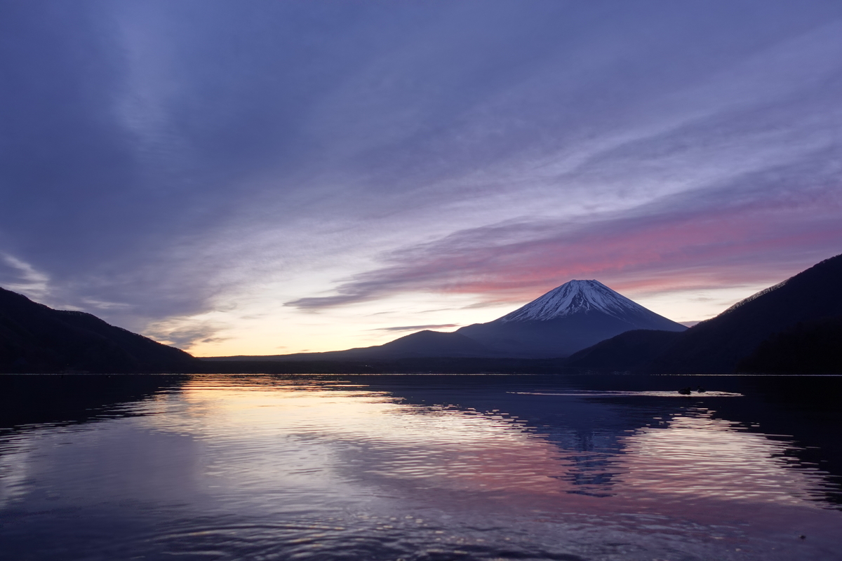 本栖湖の浩庵キャンプ場。富士山。ズームなし。