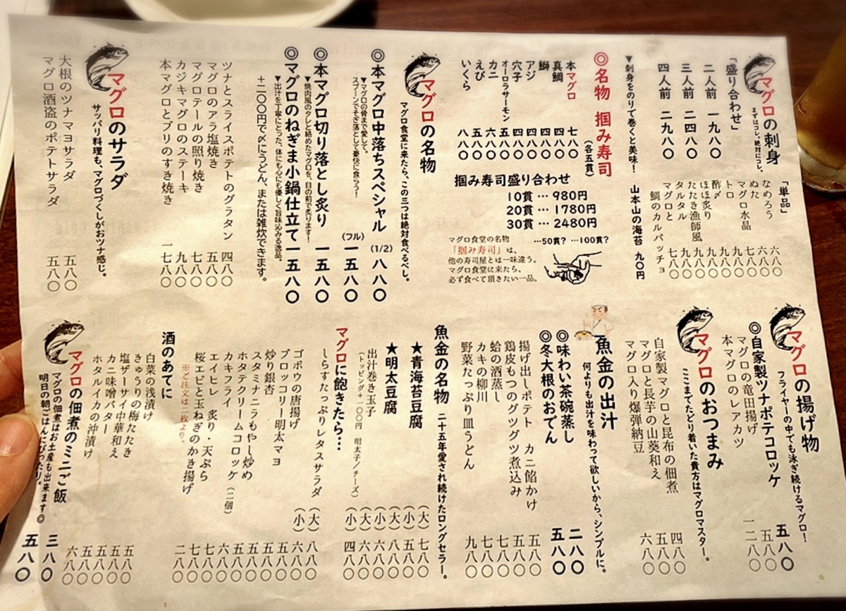 「マグロ食堂魚金」のメニューと値段