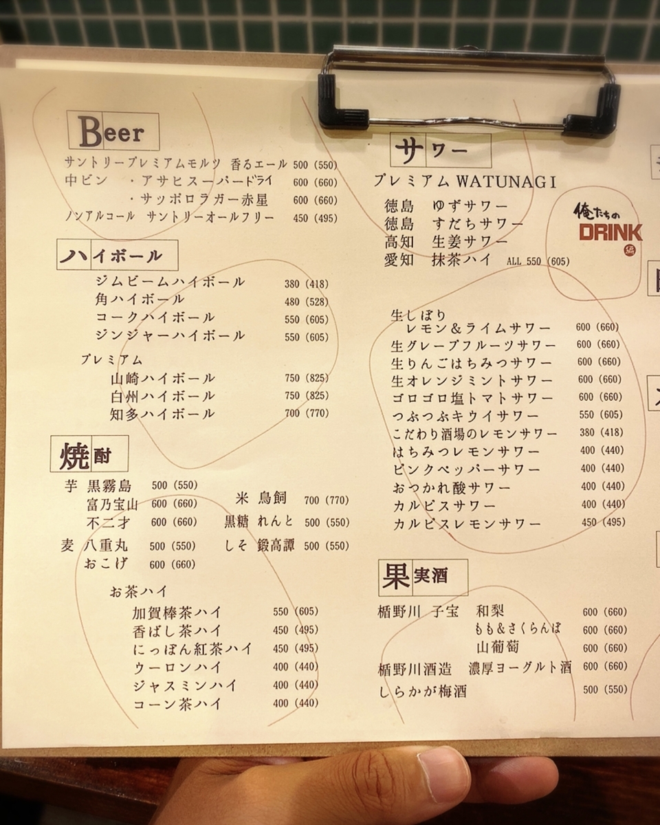 大衆酒場 オモウツボ～俺たちの旅編のメニューと値段1