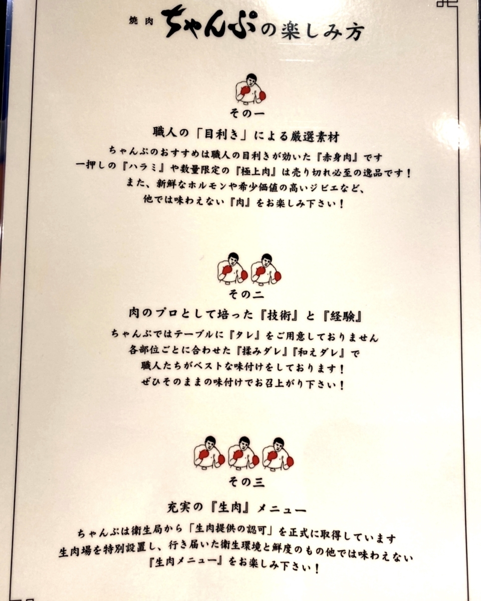 「焼肉ちゃんぷ」のメニューと値段2