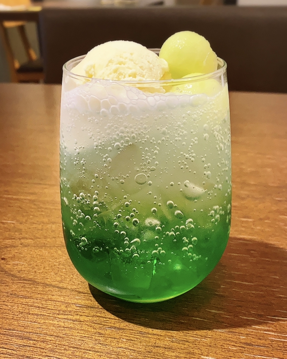 「フリッパーズ吉祥寺店」でいただいた「メロンクリームソーダ」”750円（税別）