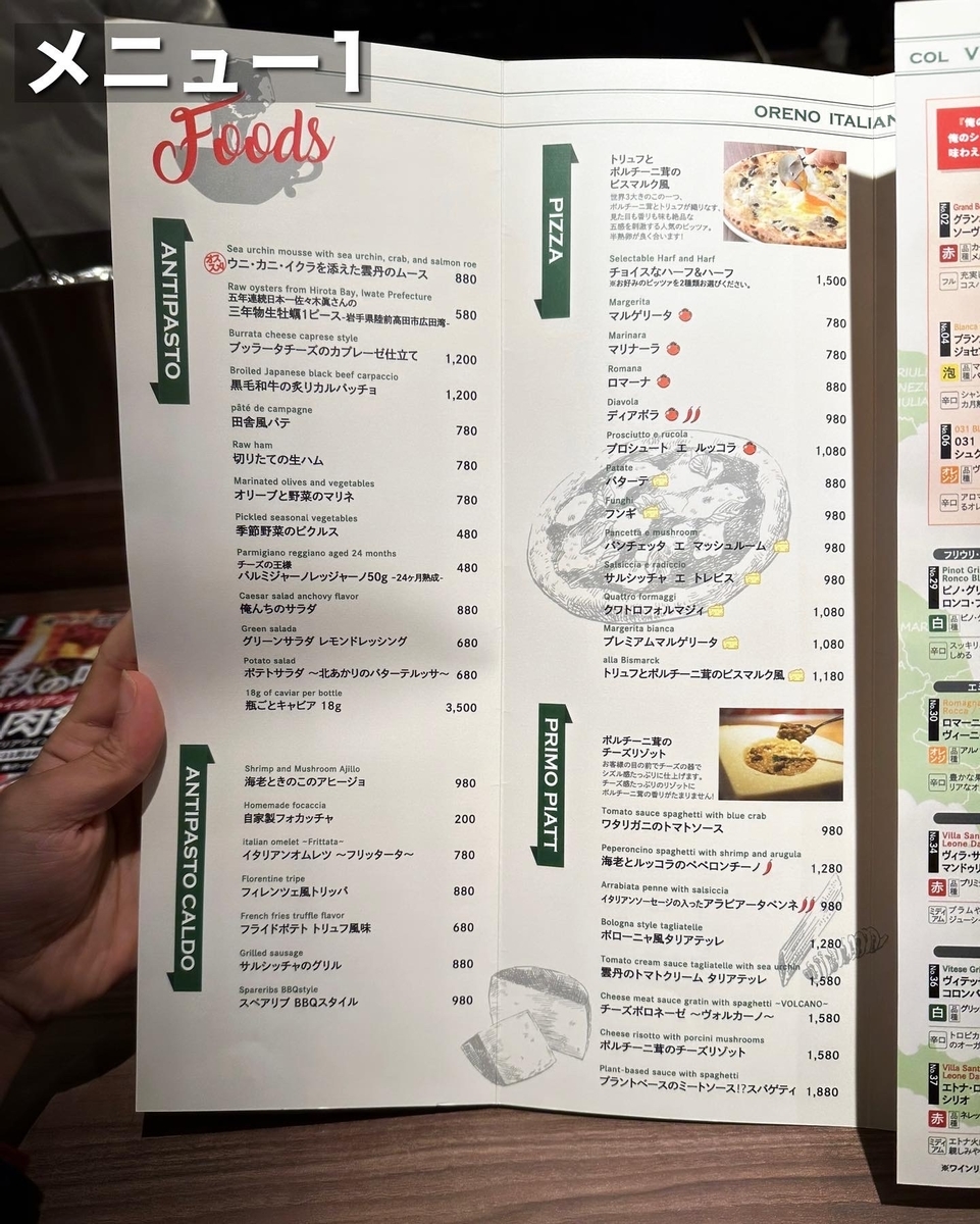 「俺のイタリアン 吉祥寺店」のメニューと値段１