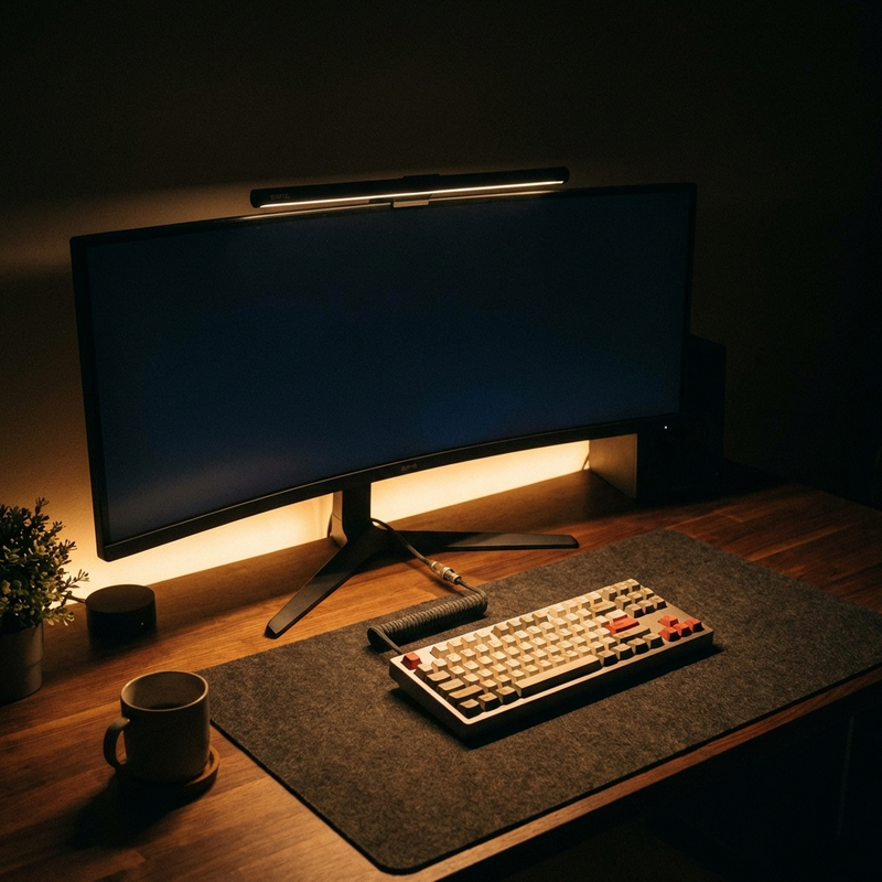 BenQ ScreenBar Halo with minimalist desk setup