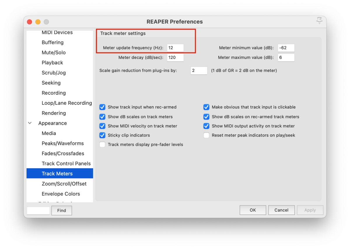 track meter settings