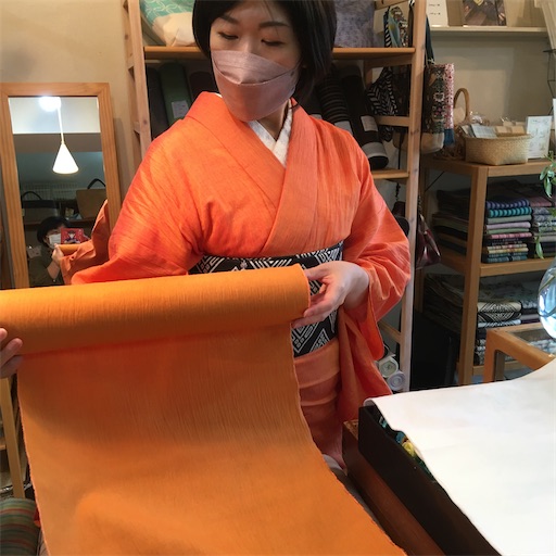 新之助上布綿麻着物ベリー色系