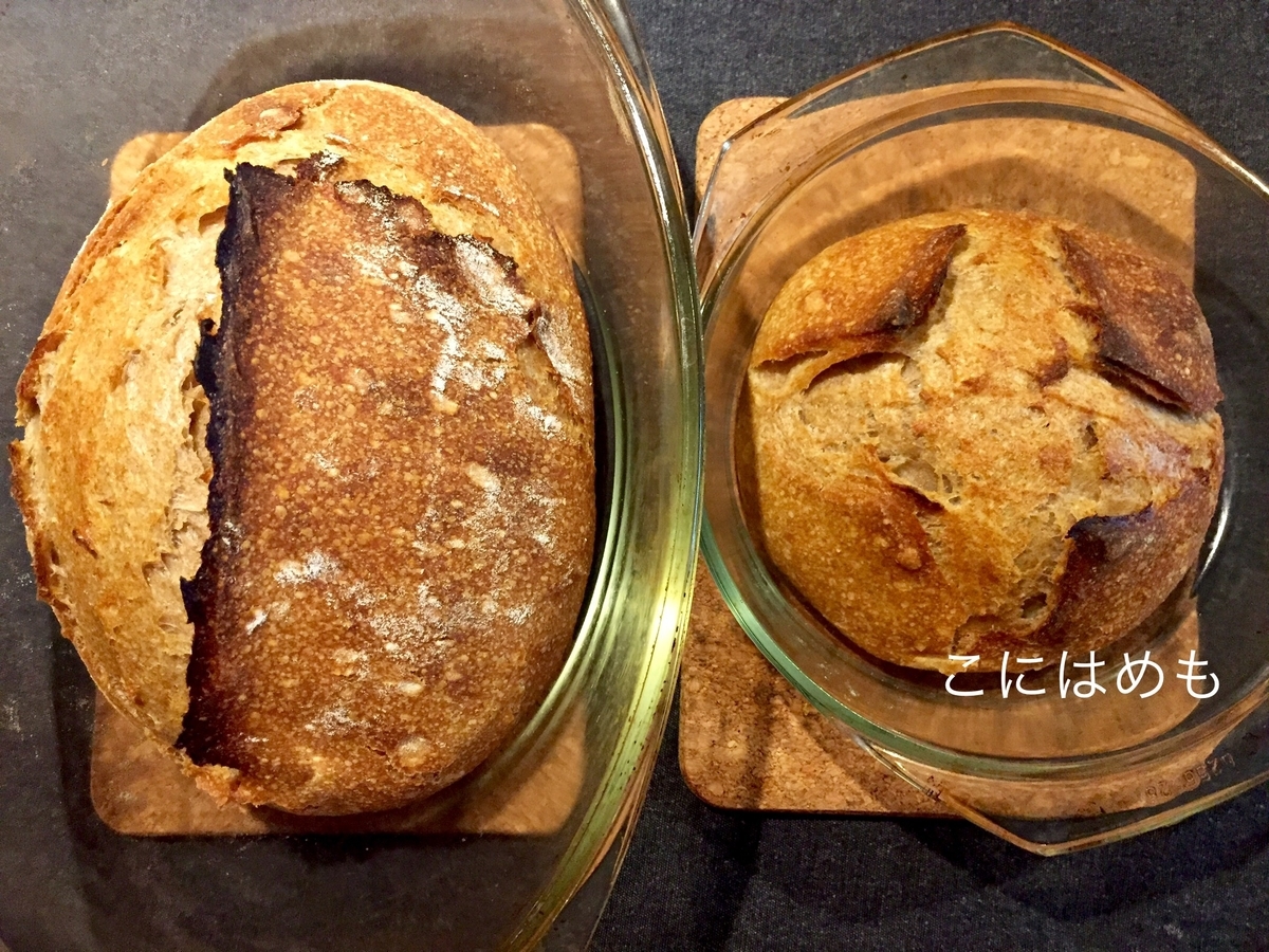 【天然酵母】スペルト小麦と強力粉と全粒粉の天然酵母パン。焼き上がり。