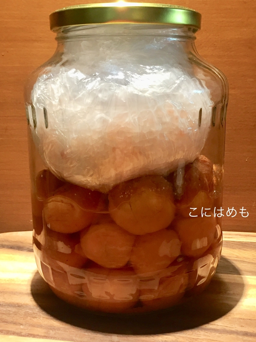 あんずで作る「梅干し・梅漬け」塩分15% 1ヶ月半経過。白カビの対処法。