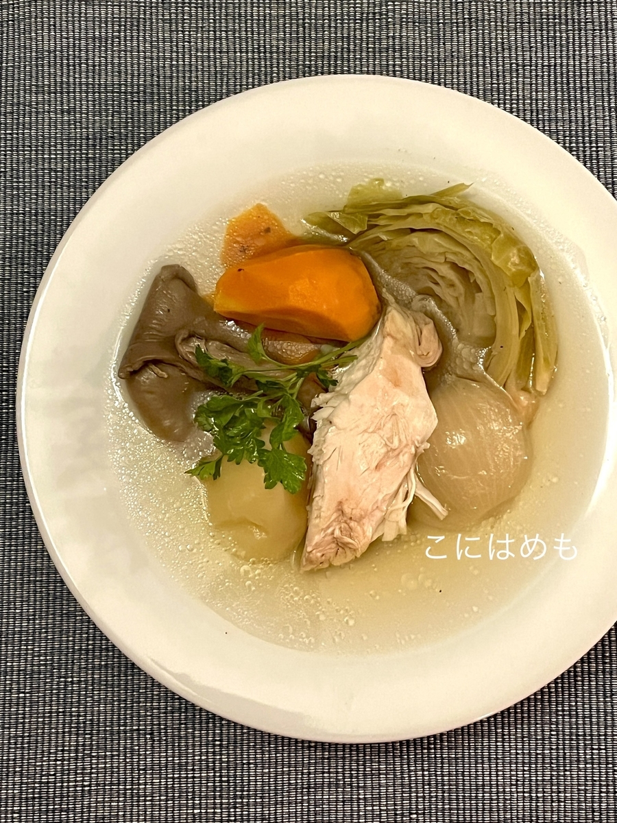 圧力鍋で加圧10分！簡単「鶏胸肉とひらたけキャベツのポトフ」作り方・レシピ。 こにはめも