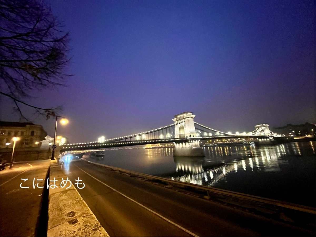 2025年1月1日。ブダペスト早朝のドナウ川とくさり橋。