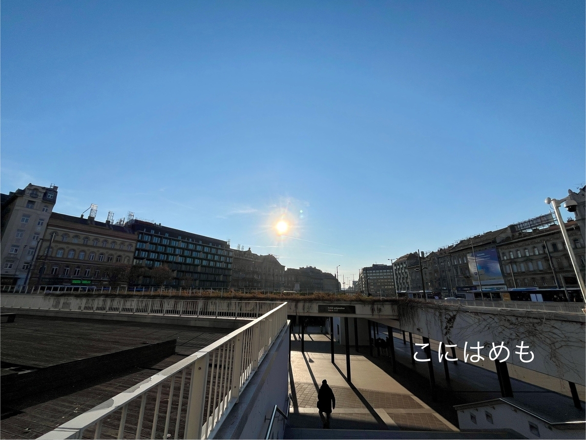 冬の青空とブダペストの東駅。