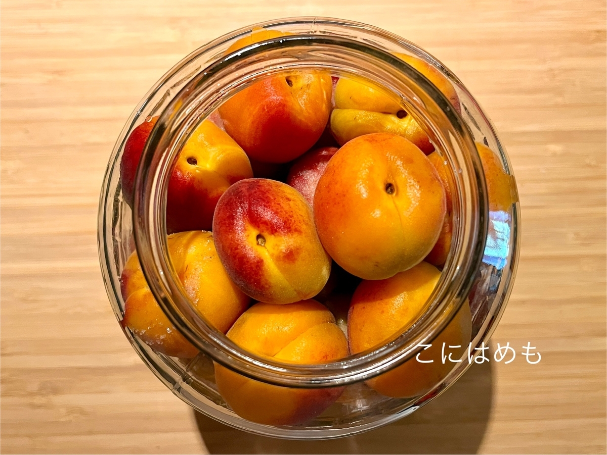 瓶にあんず、お塩を入れて層にしていく。