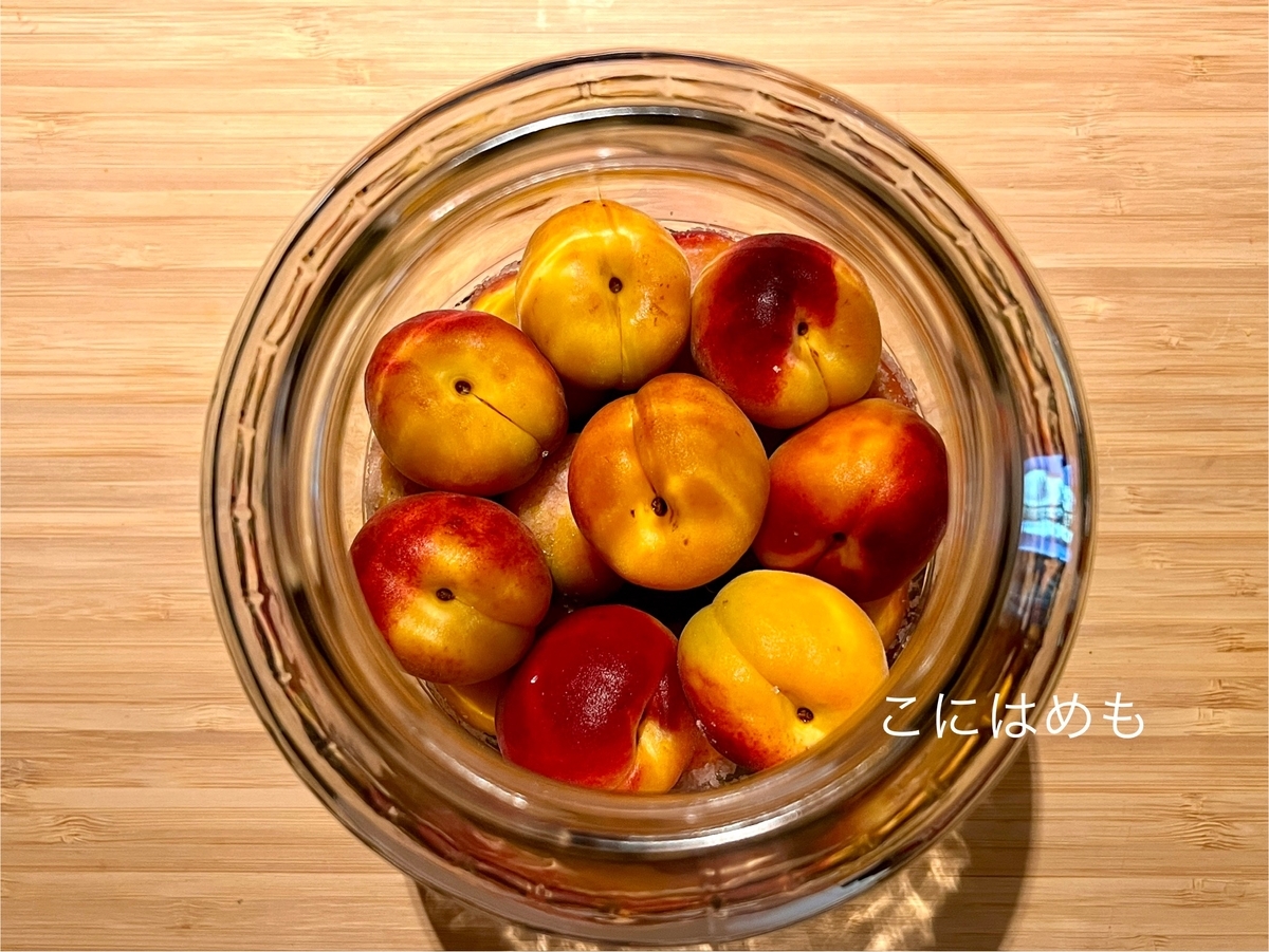 瓶にあんず、お塩を入れて層にしていく。