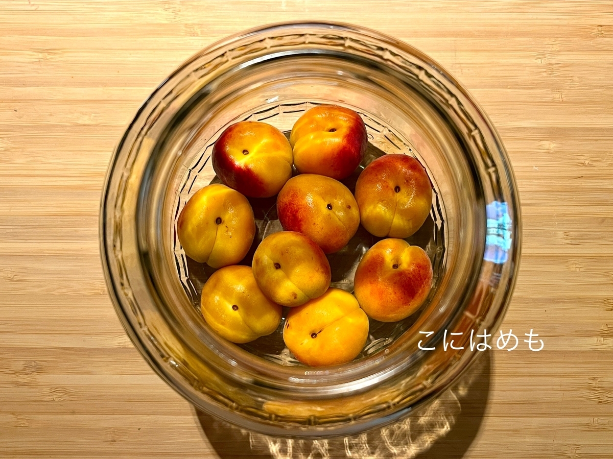 瓶にあんず、お塩を入れて層にしていく。