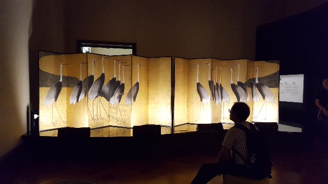鶴の絵の木製屏風 3つ折り