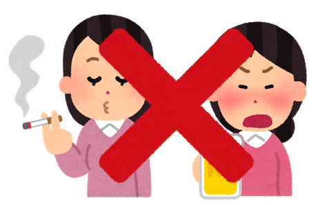 喫煙している女性とお酒を飲みすぎた女性