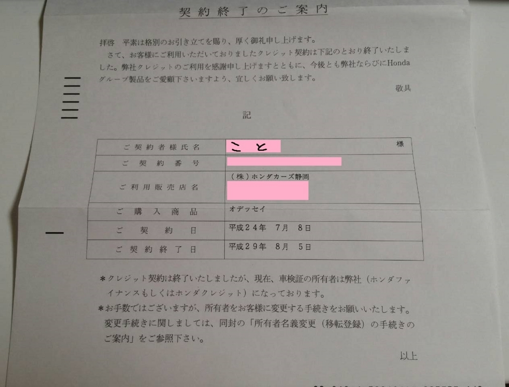 ホンダファイナンスの返済が終了し開放されたと思いきや パパ頑張ってるよ