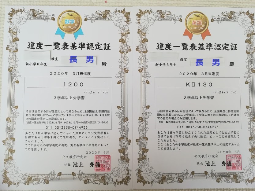 19年度 当初の目標は達成できたのか 子供たちが公文から進度一覧表基準認定証をもらって帰りました 子ども4人のドタバタ日記 19年度 当初の目標は達成できたのか 子供たちが公文から進度一覧表基準認定証をもらって帰りました 子ども4人のドタバタ日記