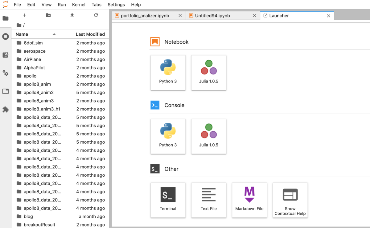 f:id:kouhei_ito:20200816155452p:plain JupyterLabランチャー画面