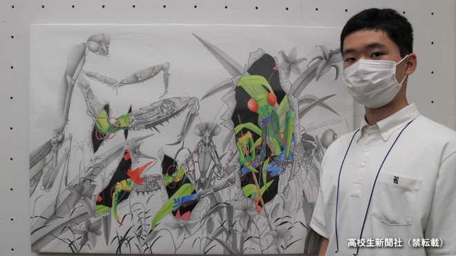 色鉛筆で「リアルなカマキリ」を描いた高校生 訴えたかったのは「命の