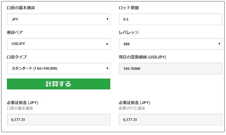 XM:FX証拠金計算ツール