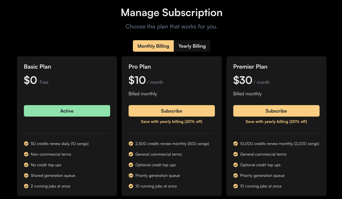 Suno AIの料金プラン一覧