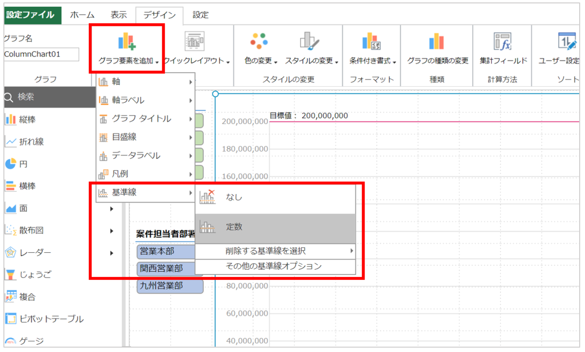 基準線 エクセル グラフ