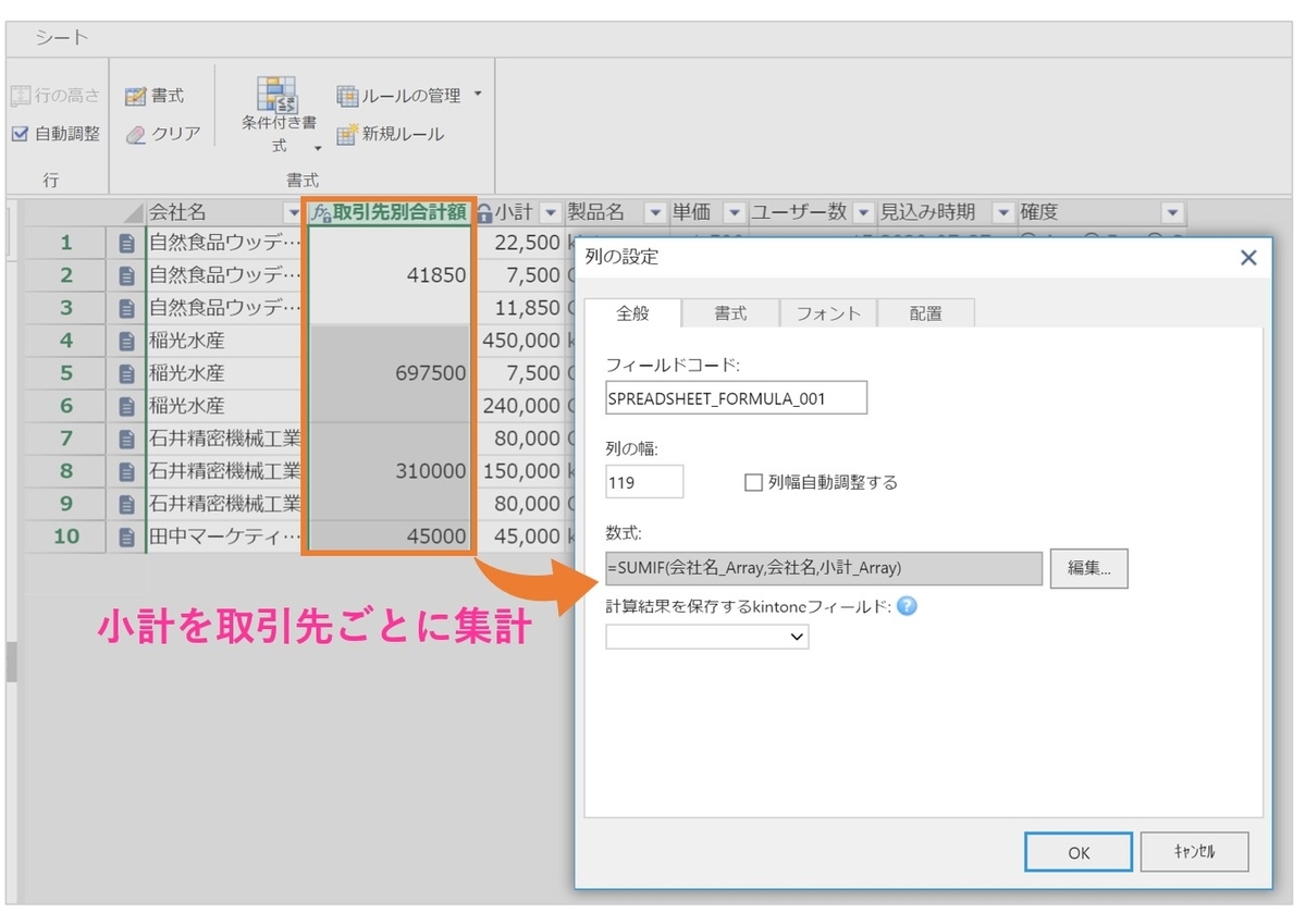 取引先ごとの商談金額を集計