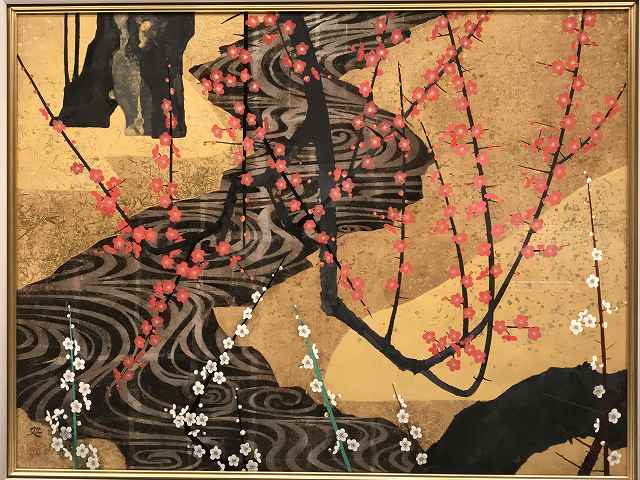 【真作】絵画　染筆の美しい日本画額装　静寂の山峡　風景画　幽谷の塔　V11 真作】絵画 染筆の美しい日本画額装 静寂の山峡 風景画 幽谷の塔
