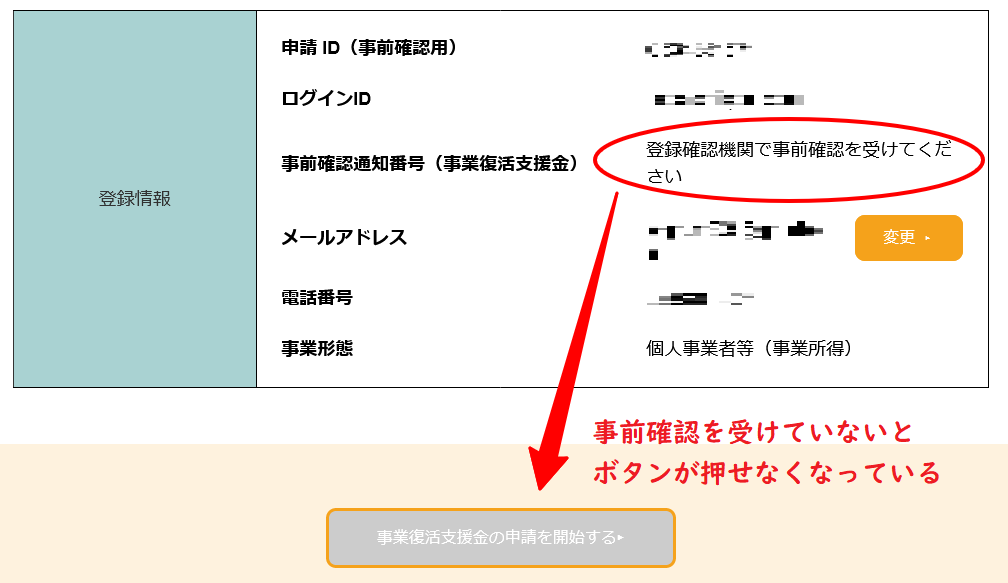 事業復活支援金　申請マイページ　申請ボタン　押せない