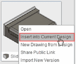 「現在のデザインに挿入」を選択することで、このサブ・アセンブリを挿入します。 「現在のデザインに挿入」を選択することで、このサブ・アセンブリを挿入します。