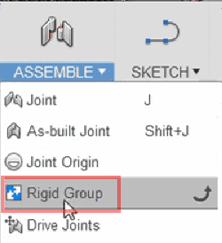 剛性グループを追加するために、「アセンブリ」ドロップダウン・メニューに移動して、「剛性グループ」コマンドを選択します。 剛性グループを追加するために、「アセンブリ」ドロップダウン・メニューに移動して、「剛性グループ」コマンドを選択します。