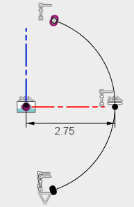 ２つのコイルをつなぐ円弧を描きます。この円弧は、スイープのパスとして使用します。