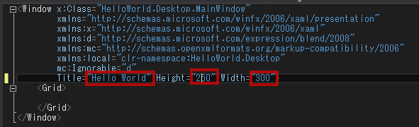 Shell.xamlを開きます。WindowタグのTitle属性をHello Worldに変更します。 Shell.xamlを開きます。WindowタグのTitle属性をHello Worldに変更します。