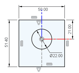 モーターが嵌るあなを原点において、スケッチを描きます。