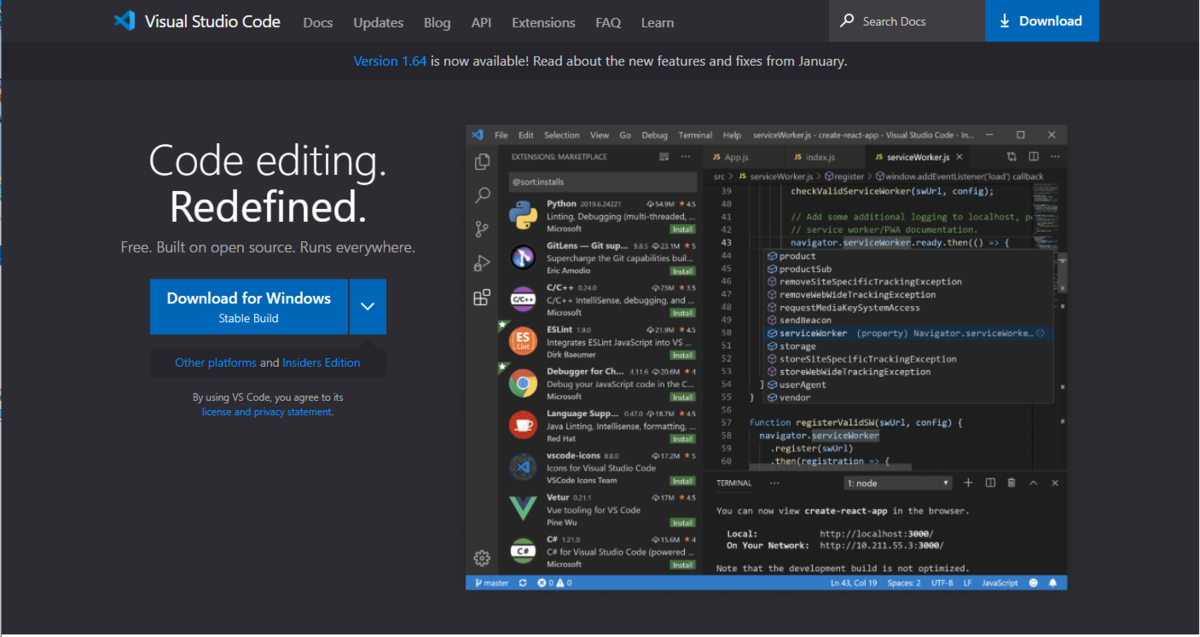 Visual Studio Codeのダウンロードサイト